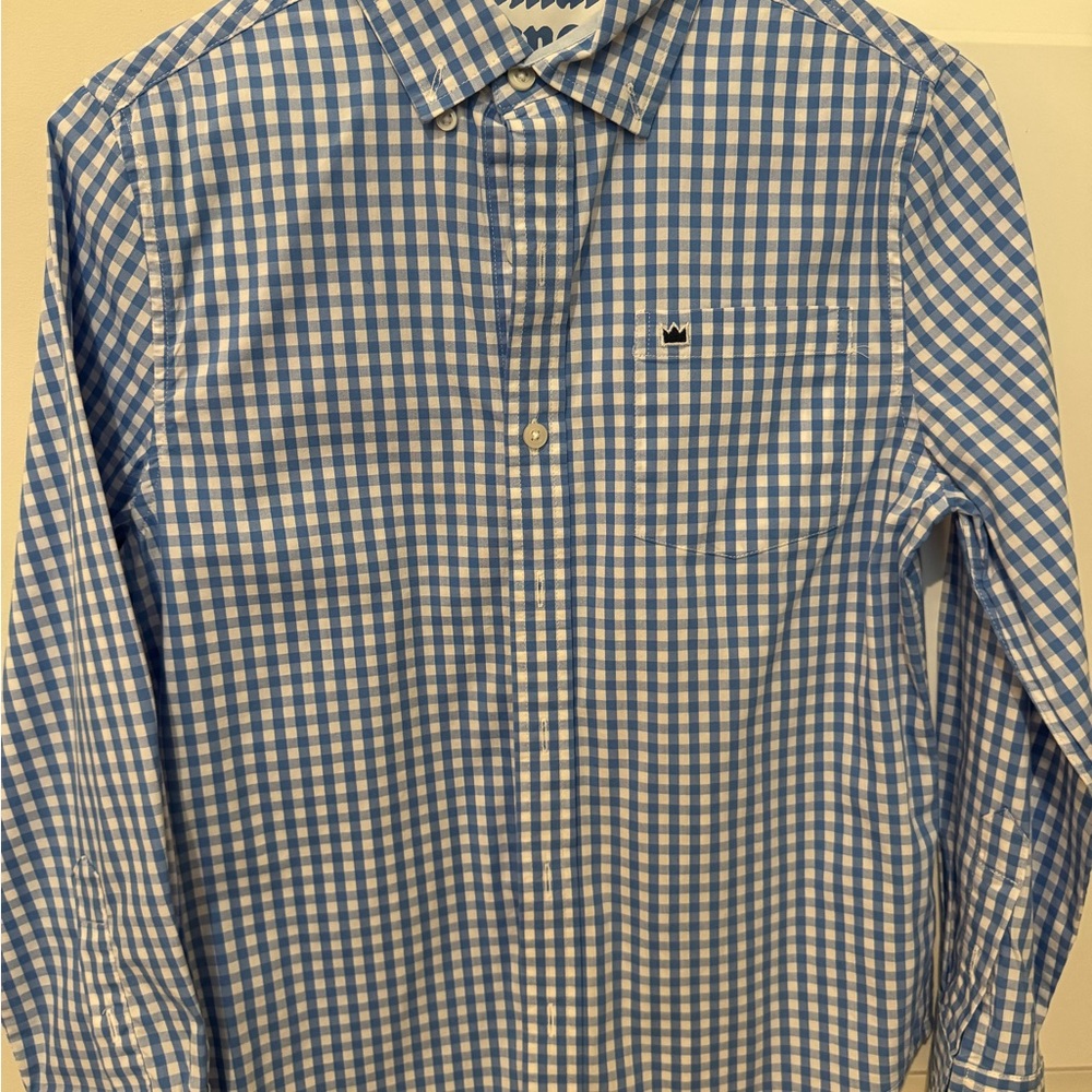Crown and Ivy Blue Checkered boys button up dress shirt